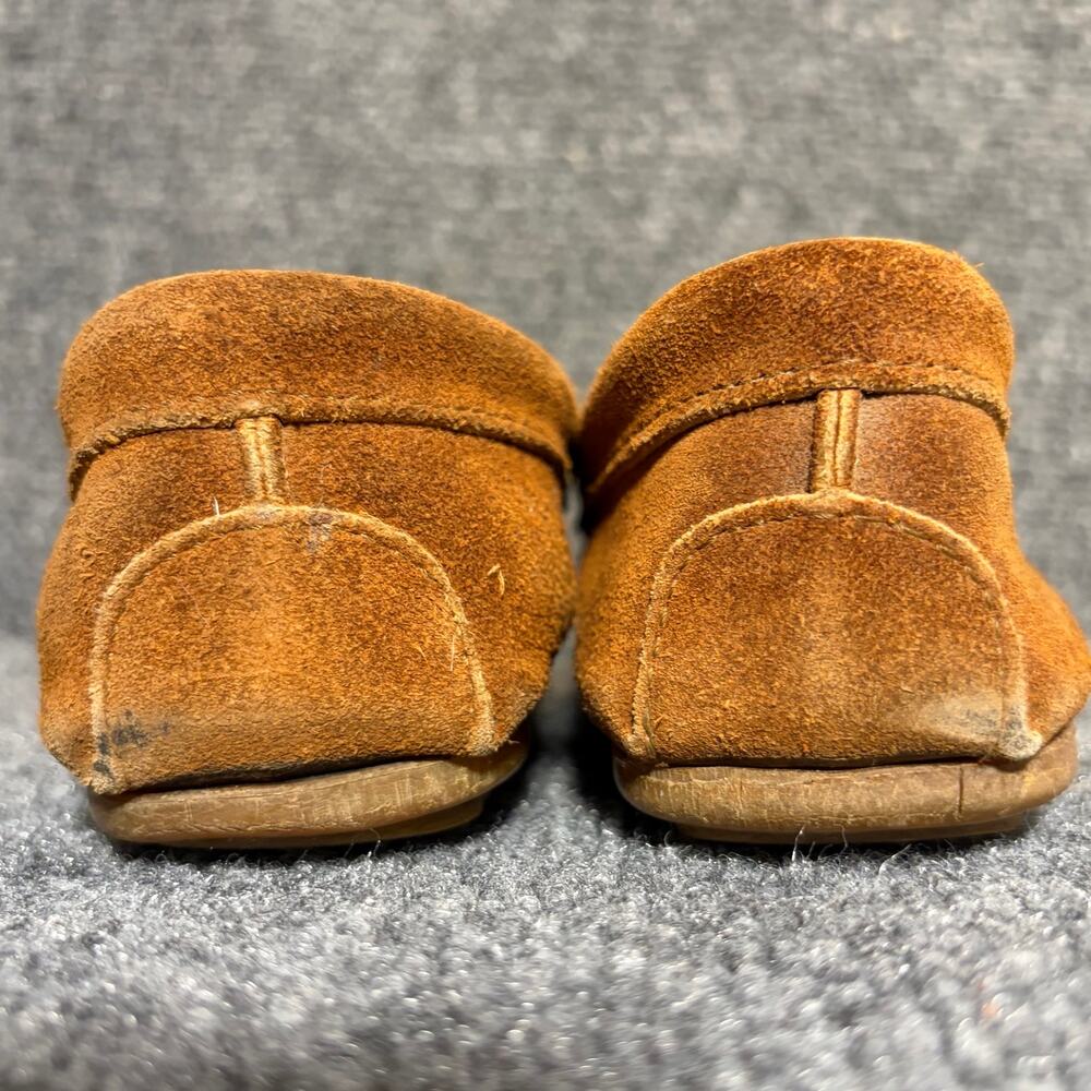 Minnetonka Suede Fringe Moccasin Studded Bow Brown Tlats Shoes Womens 8.5 - Picture 5 of 8